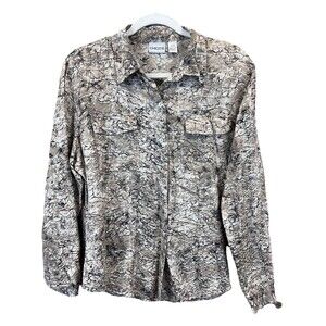 Chicos Blouse Snake Skin Print Silk Blend Button Up Chic Modern Size 2 (Large)